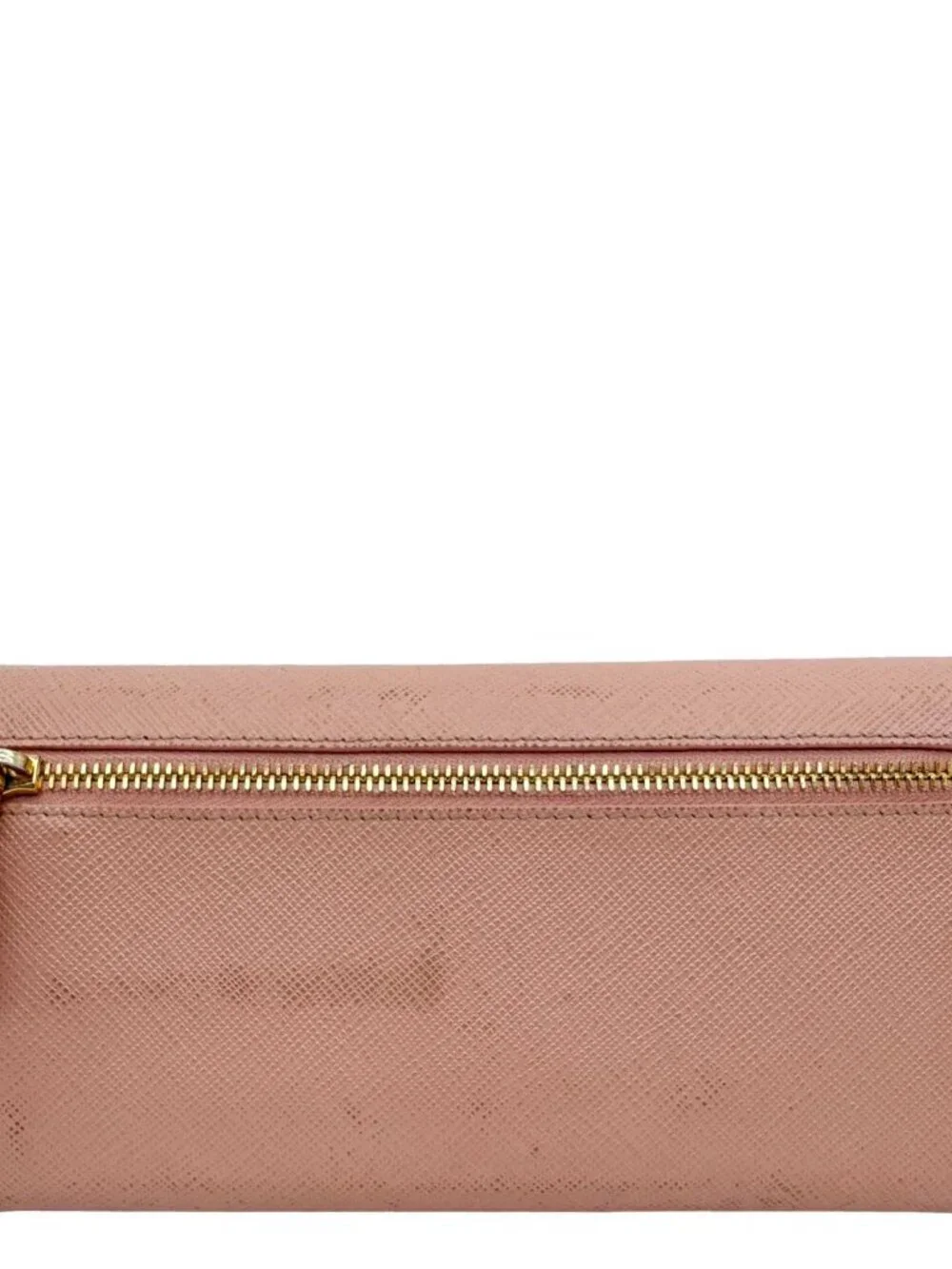 Prada  Metal Bar Continental Flap Saffiano Leather Wallet Pink
